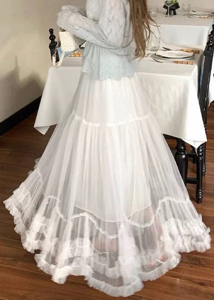 Ruffled Khaki Summer Elastic Skirt Art Tulle Waist FashionChic