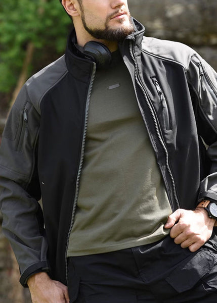 Spring Khaki Fleece Art Coat Men Zip Up Warm Patchwork Pockets FashionChic