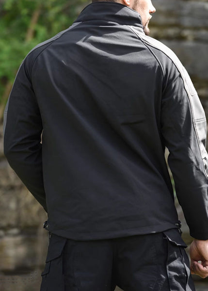 Spring Khaki Fleece Art Coat Men Zip Up Warm Patchwork Pockets FashionChic