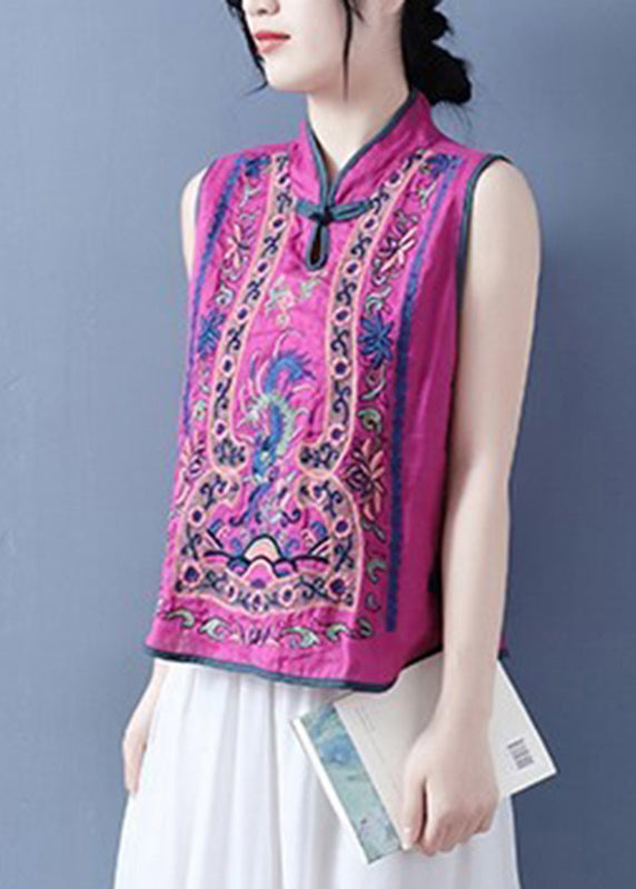 Art Light Blue Stand Collar Embroidered Floral Waistcoat Summer VB1073 Ada Fashion