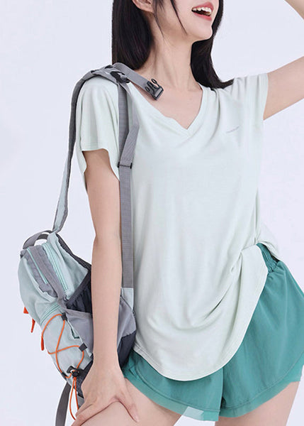 Light Patchwork Tank Yoga Tops Art Sleeve Green Short FashionChic