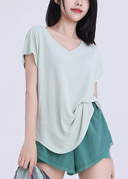 Light Patchwork Tank Yoga Tops Art Sleeve Green Short FashionChic