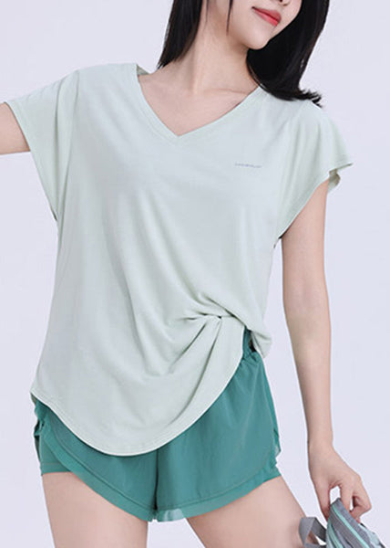 Light Patchwork Tank Yoga Tops Art Sleeve Green Short FashionChic