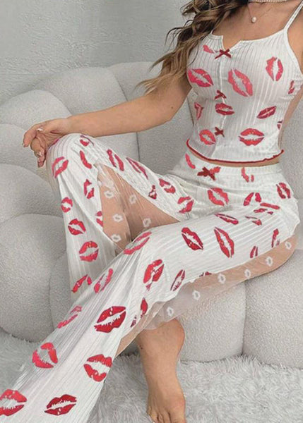 And Light Art Tulle Patchwork Print Purple Trousers Vest FashionChic