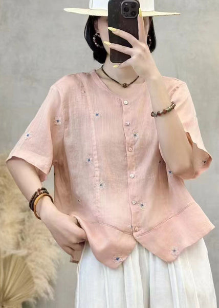 Embroidered Patchwork Summer Shirt Top Navy Linen Art FashionChic