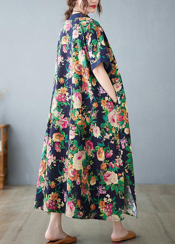 Navy Cotton Summer Art Print Dress Oversized FashionChic