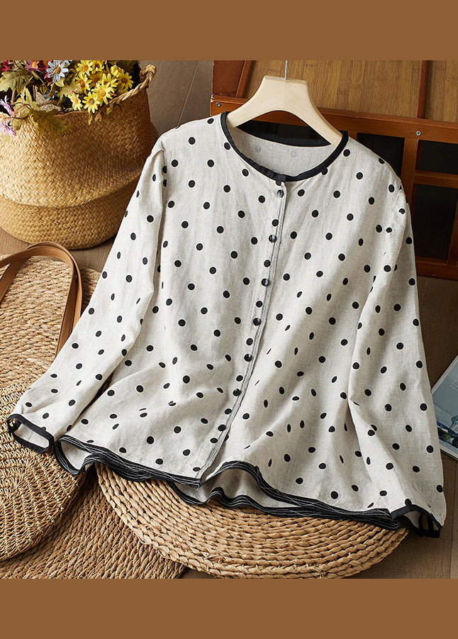 Cotton Spring Dot Button Shirts Art Neck O FashionChic