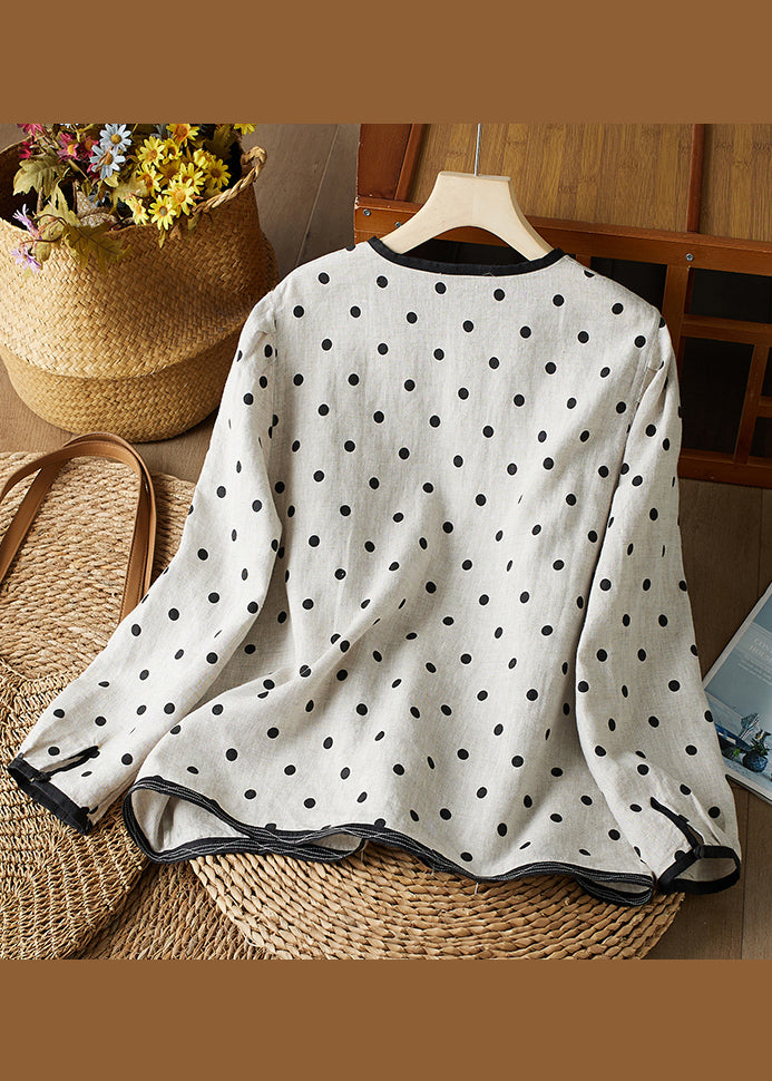 Cotton Spring Dot Button Shirts Art Neck O FashionChic