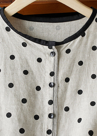 Cotton Spring Dot Button Shirts Art Neck O FashionChic