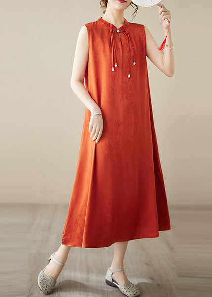 Art Orange Tasseled Jacquard Silk Dress Sleeveless TM038 ABC