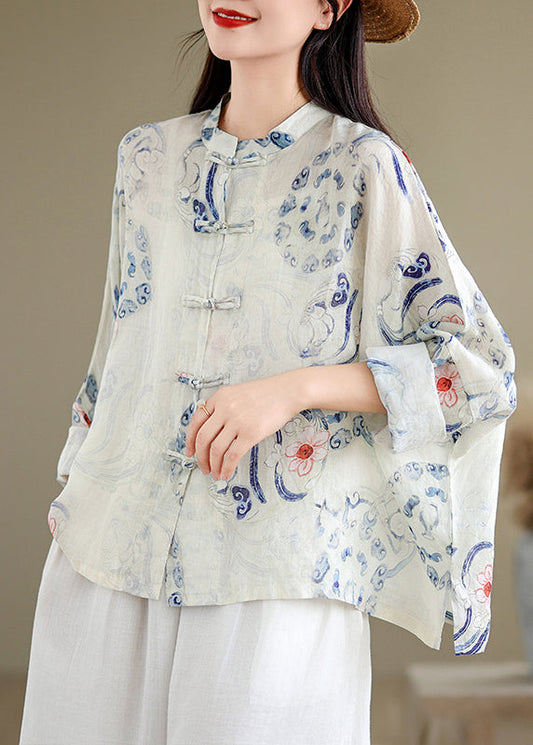 Art Oversized Print Chinese Button Linen Blouses Spring TM028 ABC