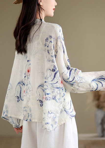 Art Oversized Print Chinese Button Linen Blouses Spring TM028 ABC
