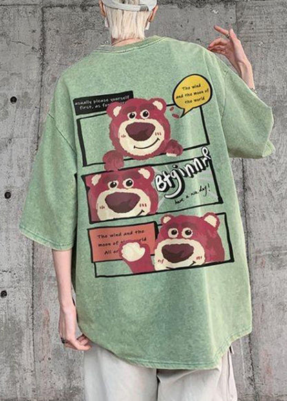 Half T Sleeve Cotton Shirts Pink Art Men Print Cartoon FashionChic