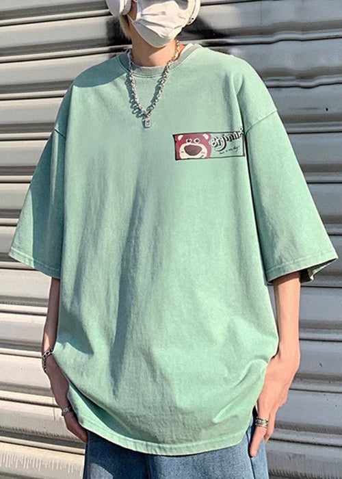 Half T Sleeve Cotton Shirts Pink Art Men Print Cartoon FashionChic