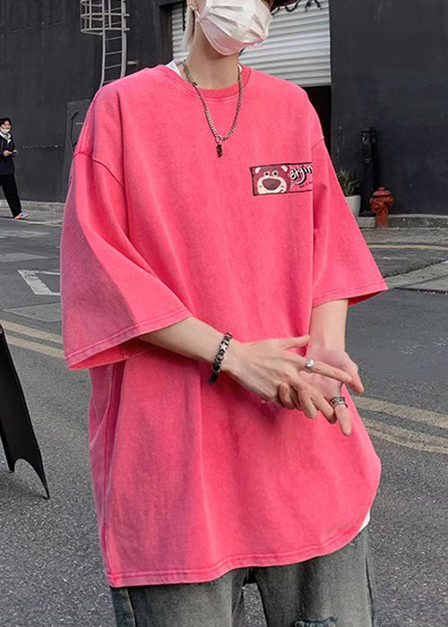 Half T Sleeve Cotton Shirts Pink Art Men Print Cartoon FashionChic