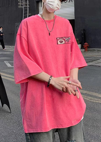 Half T Sleeve Cotton Shirts Pink Art Men Print Cartoon FashionChic