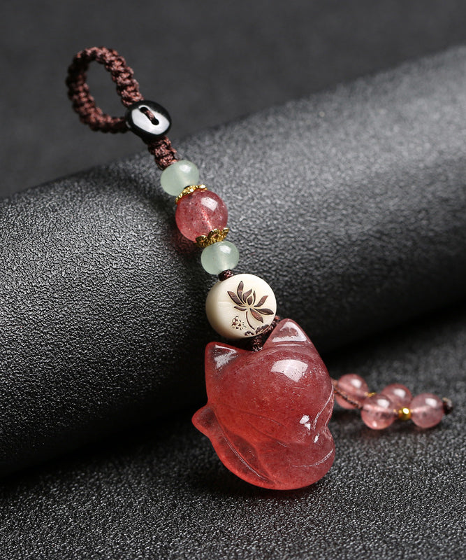 Art Pink Crystal fox Phone Chains QU028 JEW-PEN241007