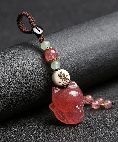 Art Pink Crystal fox Phone Chains QU028 JEW-PEN241007