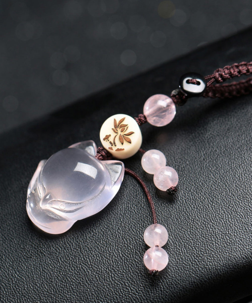 Art Pink Crystal fox Phone Chains QU028 JEW-PEN241007