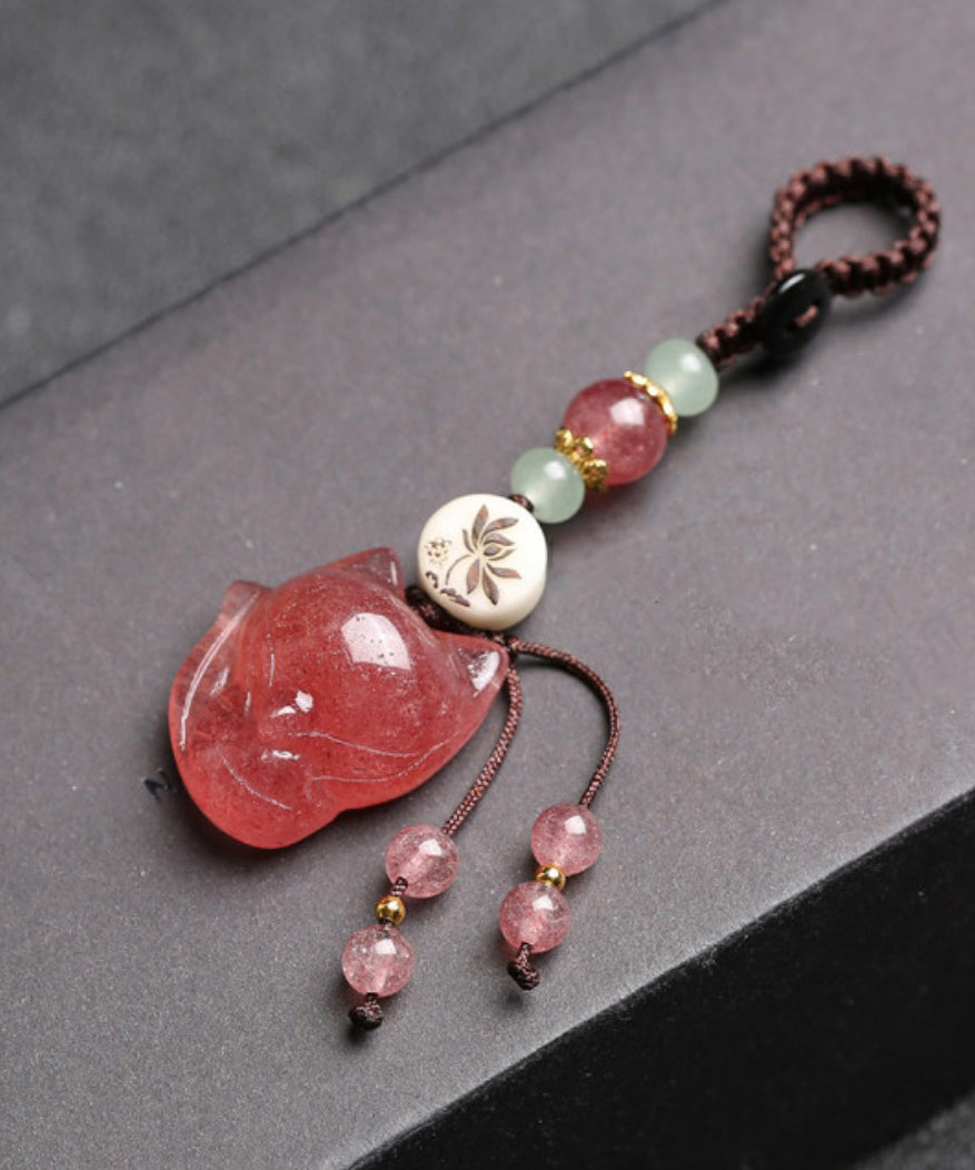 Art Pink Crystal fox Phone Chains QU028 JEW-PEN241007