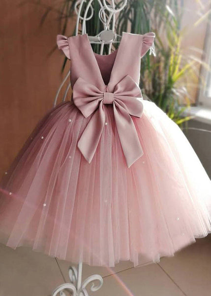 Art Pink Cute Pink Tulle Patchwork Pearl Girls Long Dresses Summer YS033 ABC