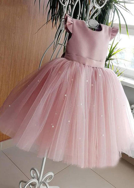 Art Pink Cute Pink Tulle Patchwork Pearl Girls Long Dresses Summer YS033 ABC