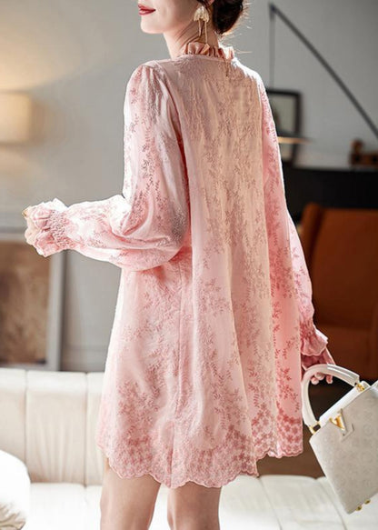 Art Pink Embroidered Ruffled Shirts Dress Fall AC1005 Genistyle Shop