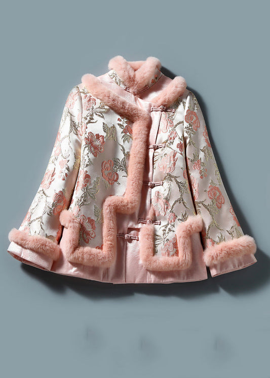 Art Pink Embroidery Button Patchwork Parkas Winter RZ017 ABC