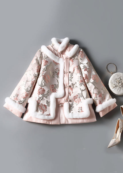 Art Pink Embroidery Button Patchwork Parkas Winter RZ017 ABC