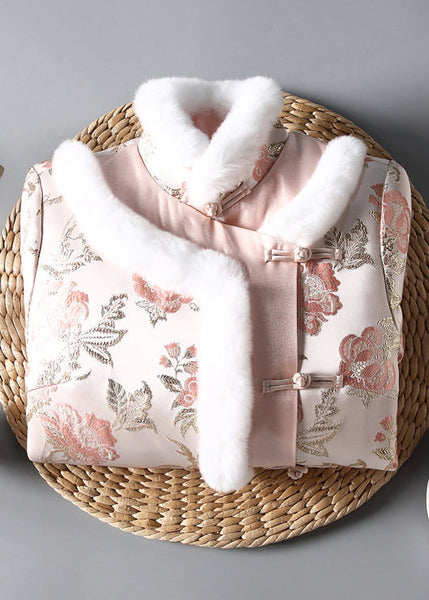 Art Pink Embroidery Button Patchwork Parkas Winter RZ017 ABC