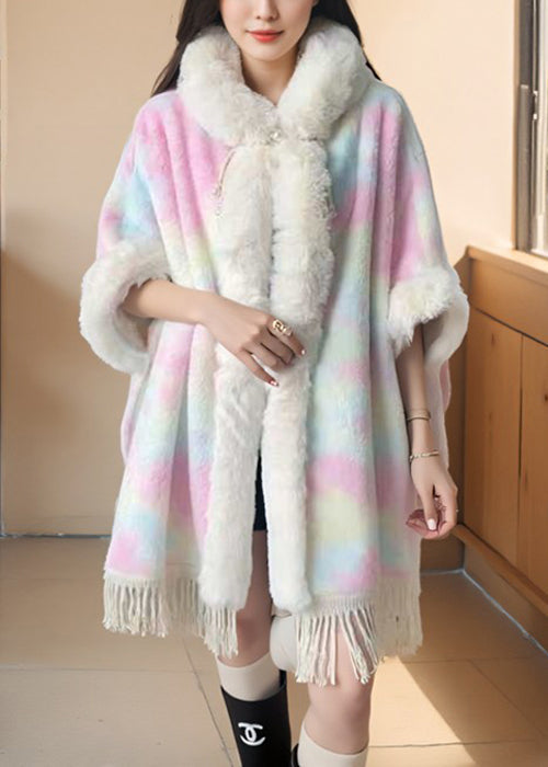 Art Pink Fur Collar Tasseled Warm Fleece Cape Coat Winter RC002 ABC