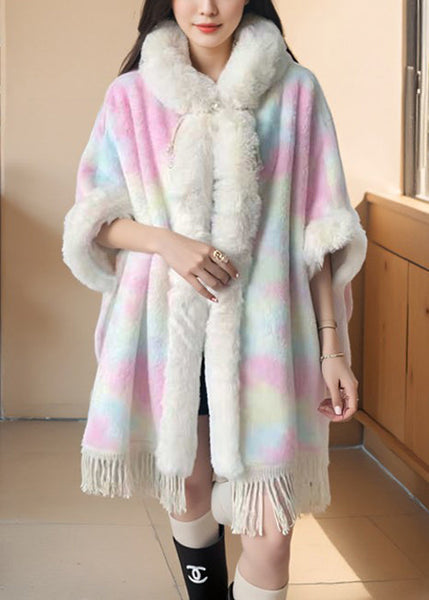 Art Pink Fur Collar Tasseled Warm Fleece Cape Coat Winter RC002 ABC