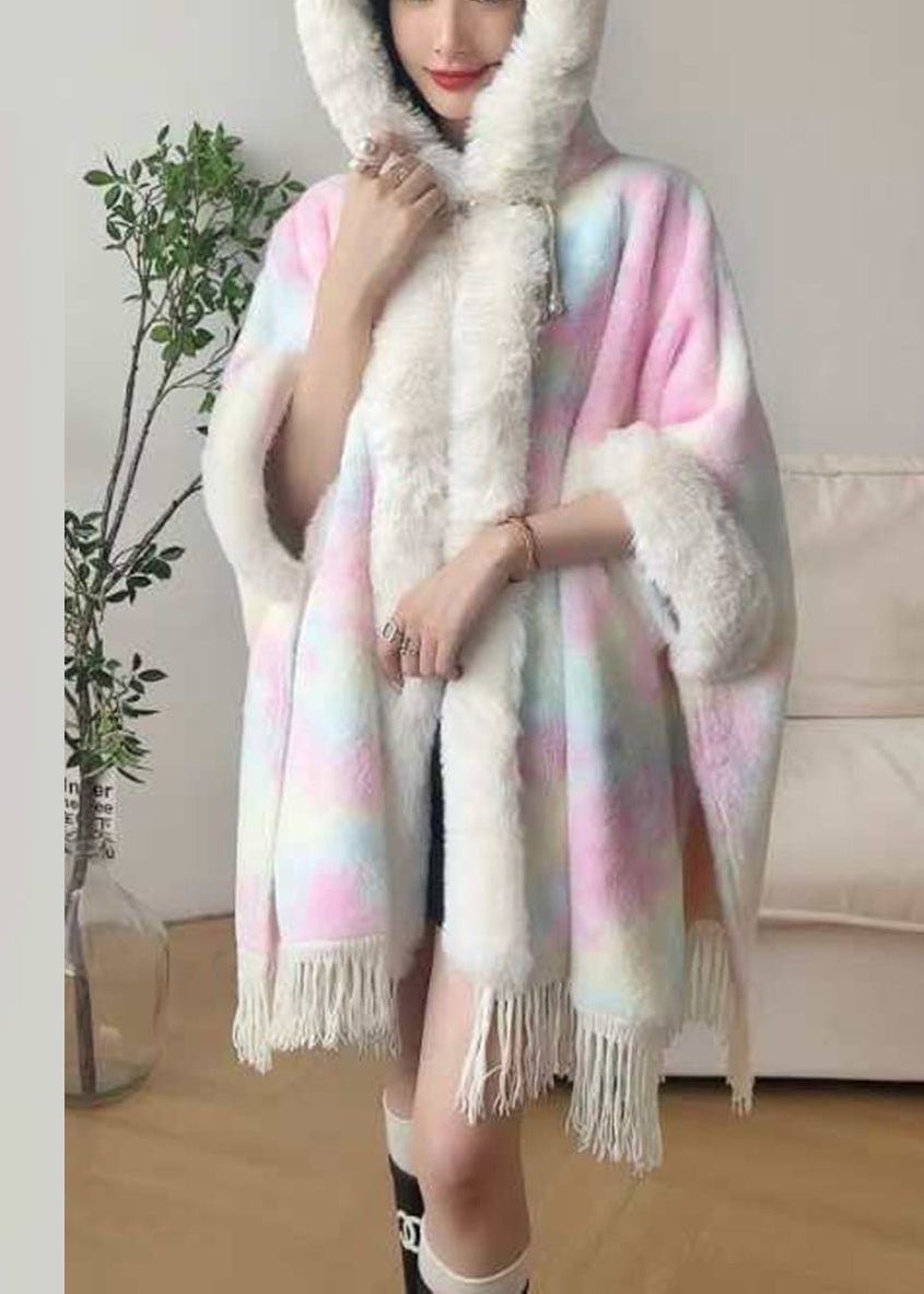 Art Pink Fur Collar Tasseled Warm Fleece Cape Coat Winter RC002 ABC