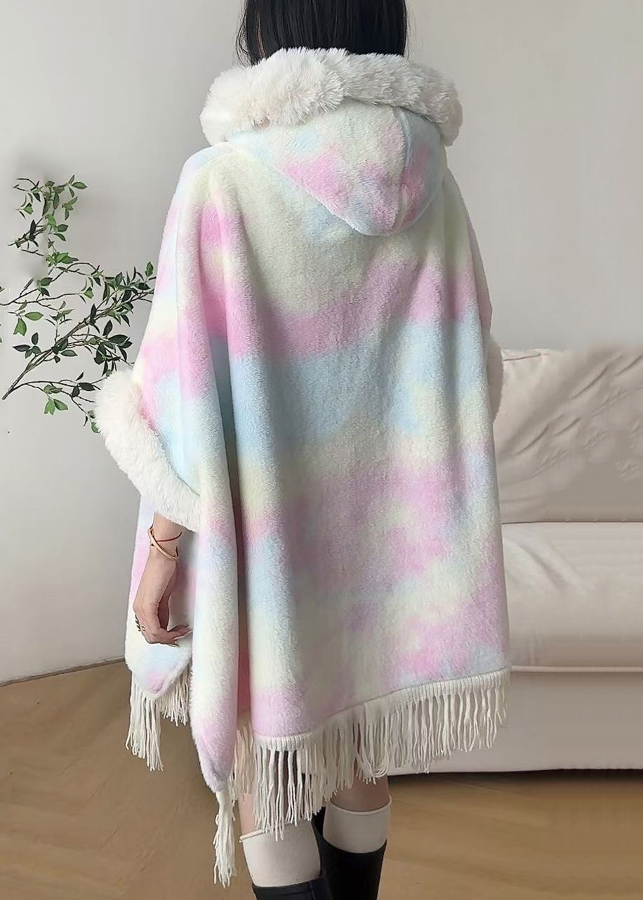 Art Pink Fur Collar Tasseled Warm Fleece Cape Coat Winter RC002 ABC