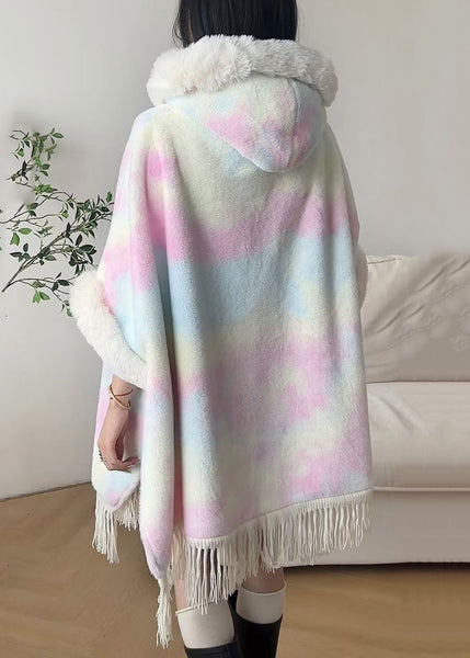 Art Pink Fur Collar Tasseled Warm Fleece Cape Coat Winter RC002 ABC