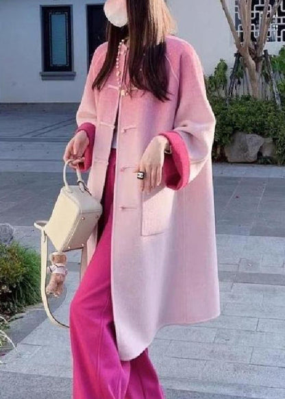 Art Pink Gradient Color Button Pockets Woolen Coat Winter WM018 ABC