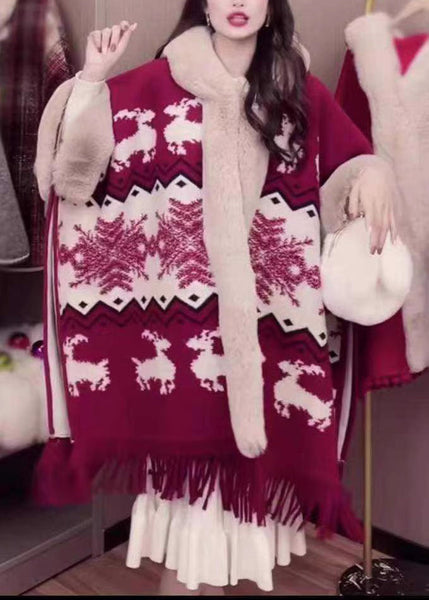 Art Pink Hooded Fur Collar Warm Fleece Cape Coats Batwing Sleeve RC020 ABC