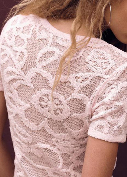 Pink Art Neck Hollow Shirts O Summer T Out Knit FashionChic