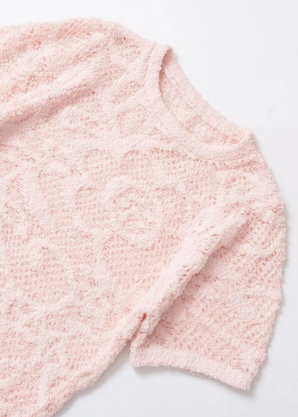 Pink Art Neck Hollow Shirts O Summer T Out Knit FashionChic