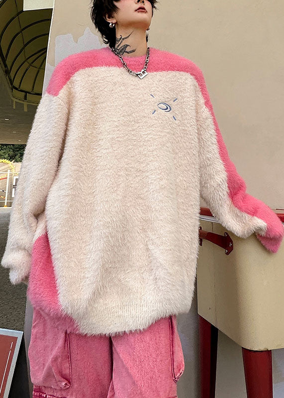Art Pink O Neck Thick Patchwork Ma Hai Mao Mens Sweaters Winter QF028 MENSW241016