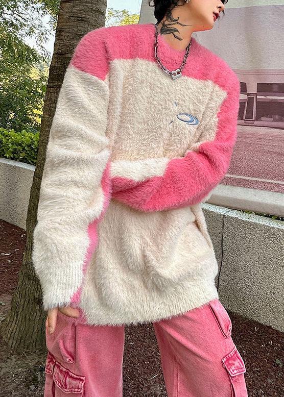 Art Pink O Neck Thick Patchwork Ma Hai Mao Mens Sweaters Winter QF028 MENSW241016
