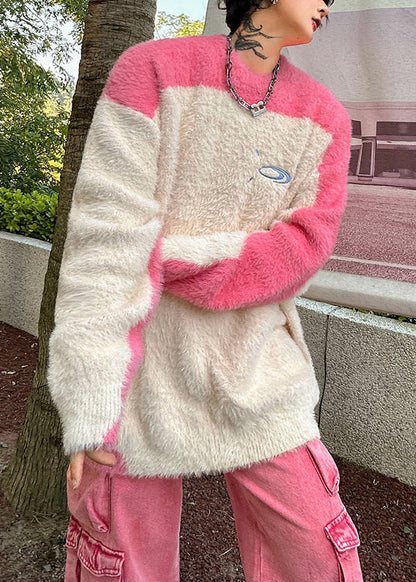 Art Pink O Neck Thick Patchwork Ma Hai Mao Mens Sweaters Winter QF028 MENSW241016