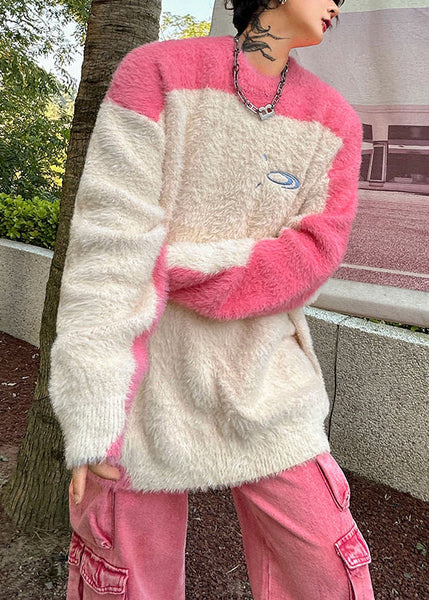 Art Pink O Neck Thick Patchwork Ma Hai Mao Mens Sweaters Winter QF028 MENSW241016