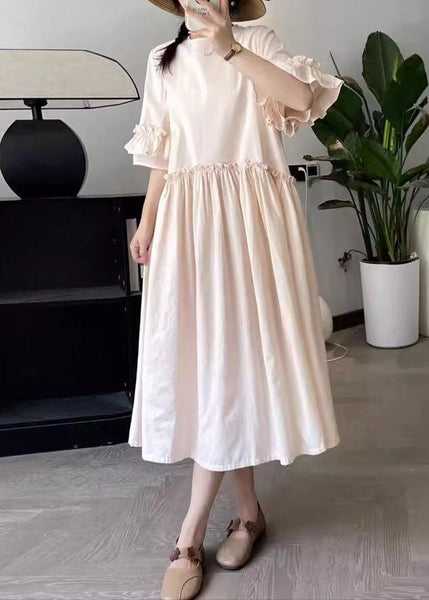 Art Pink O-Neck Wrinkled Long Dresses Summer BV031 MZF-SDL240702