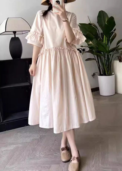 Art Pink O-Neck Wrinkled Long Dresses Summer BV031 MZF-SDL240702