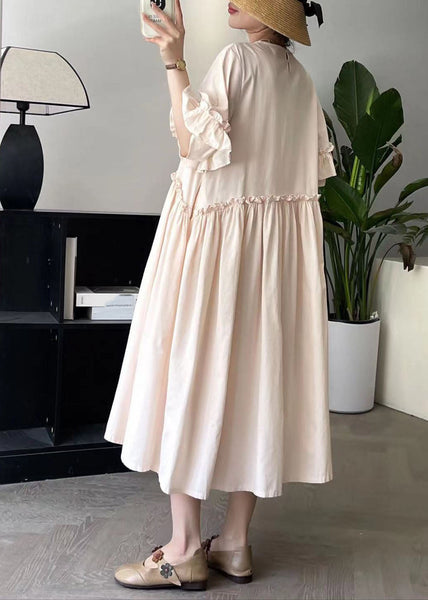 Art Pink O-Neck Wrinkled Long Dresses Summer BV031 MZF-SDL240702