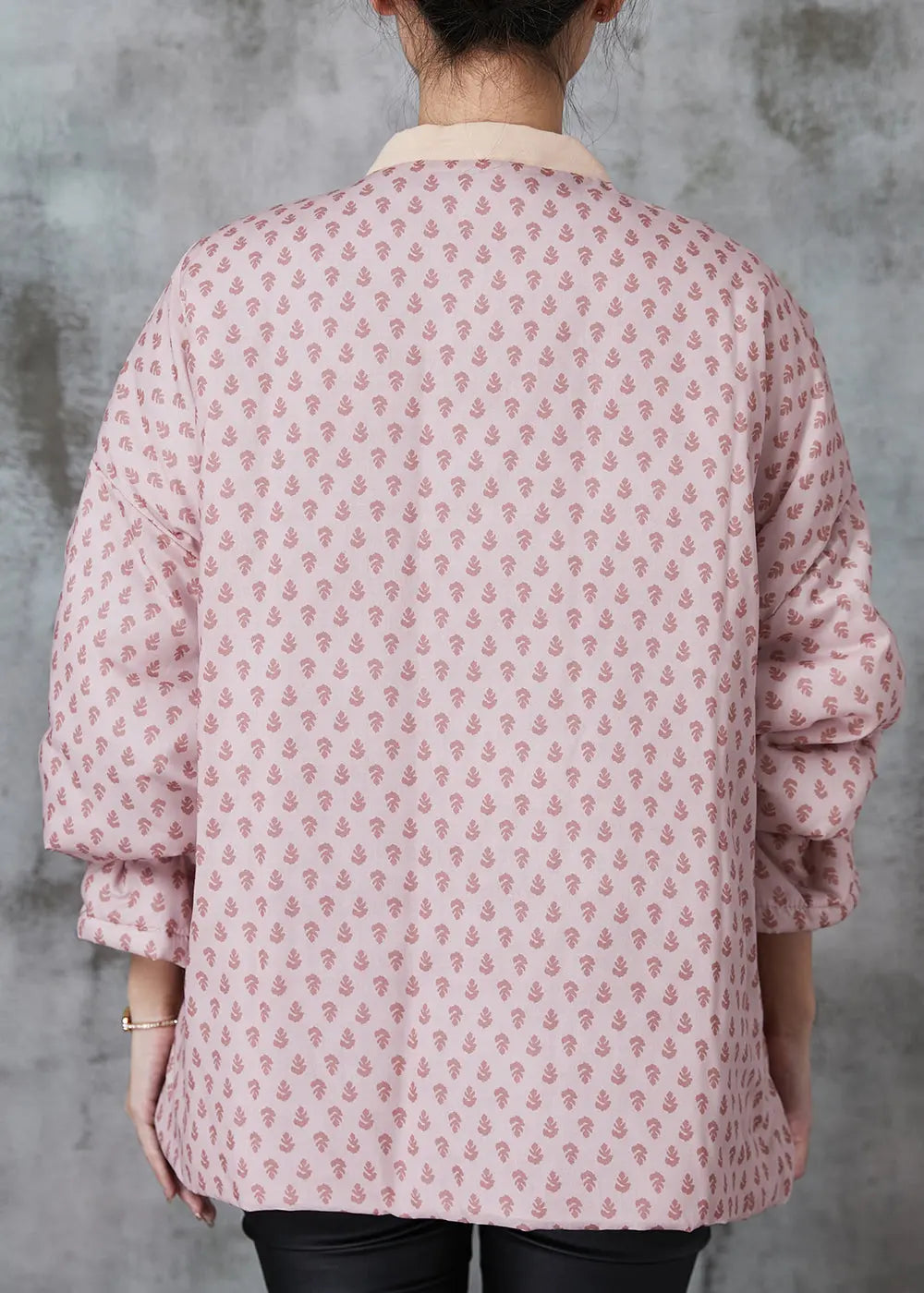 Art Pink Print Chinese Button Fine Cotton Filled Coat Spring Ada Fashion