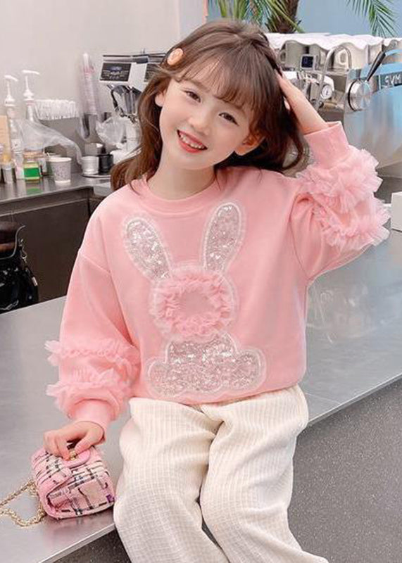 Art Pink Tulle Patchwork Little Rabbit Sequins Kids Sweatshirts Top Fall QV050 MM-RCTZLTGP241026