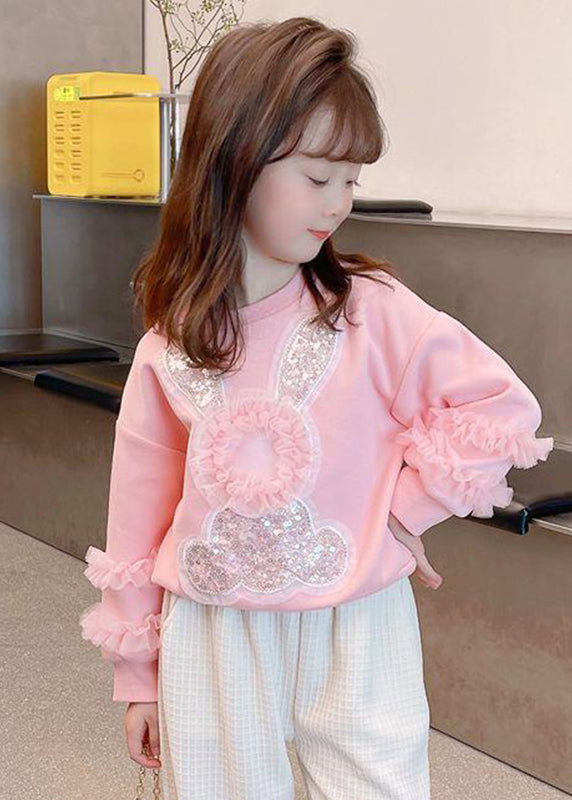 Art Pink Tulle Patchwork Little Rabbit Sequins Kids Sweatshirts Top Fall QV050 MM-RCTZLTGP241026