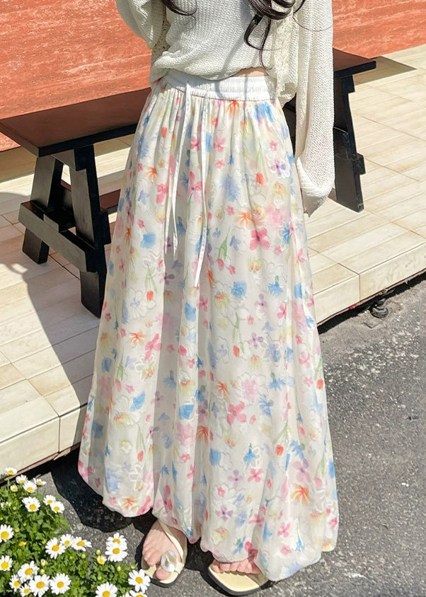 Print Up Skirts Lace Waist Chiffon Summer Elastic Art FashionChic